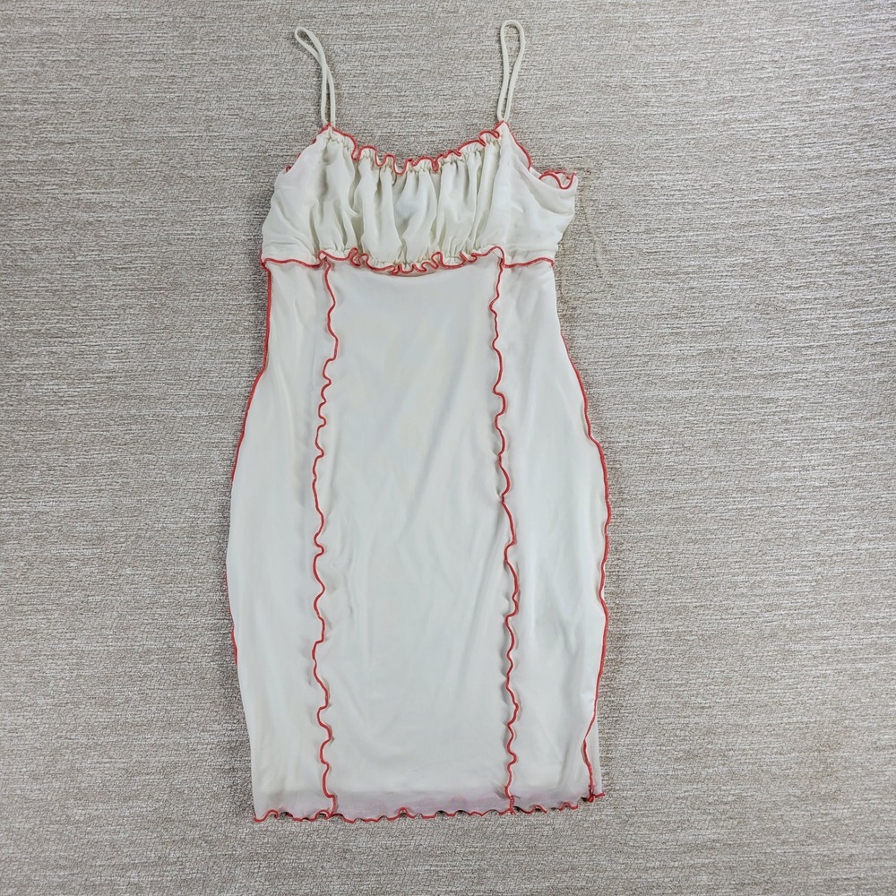 Shop17 Mesh Mini Dress Medium White Contrast Lettuce Trim Y2K Bodycon Coquette